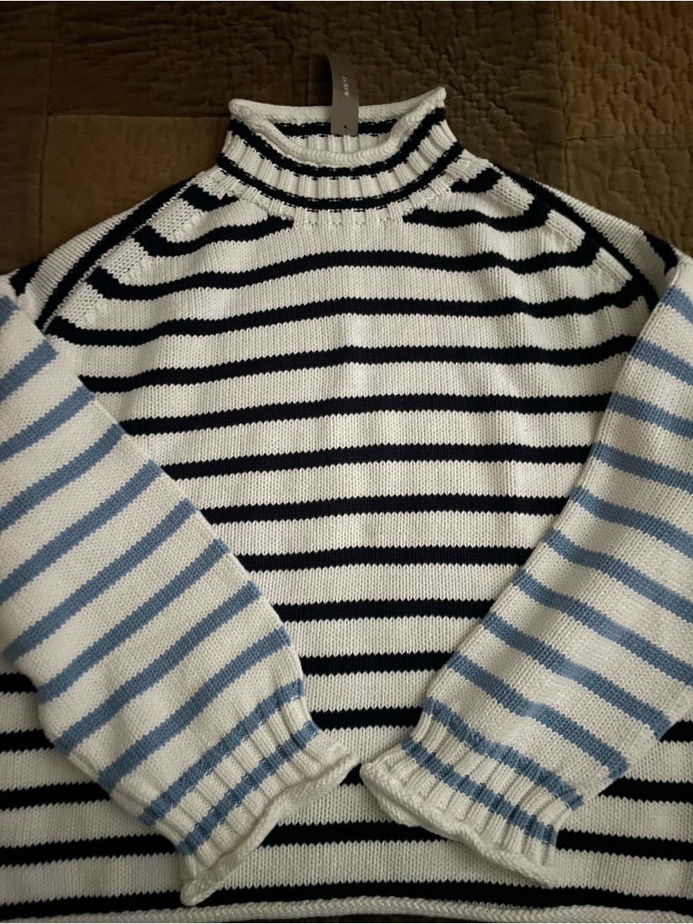 J. Crew Rollneck Sweater Blue Striped Large